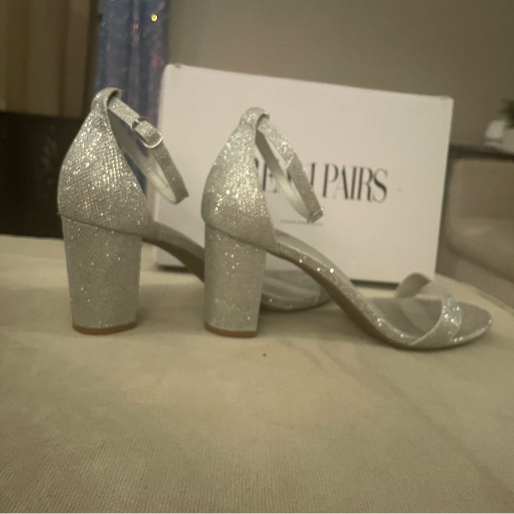 Silver sparkle chunky heels